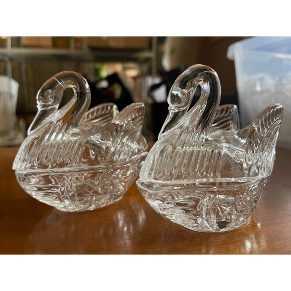 Crystal Swan Trinket Dish, Crystal Swan, Vintage 2 Piece Crystal Swan Trinket Je - Picture 2 of 4